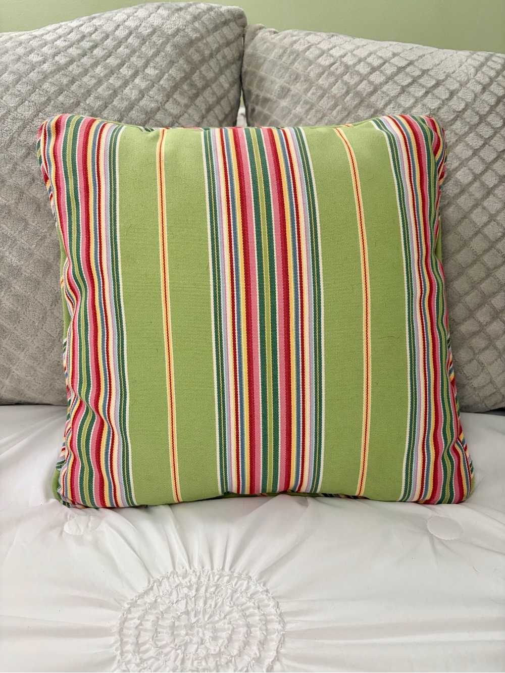 Pottery Barn Green Multi Color Stripe Colorful Spring Accent Pillow 18 x 18